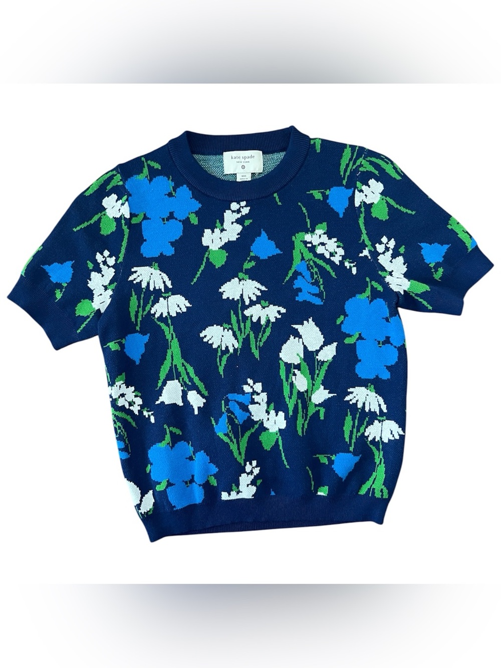 Kate Spade x Target Women’s Navy Floral Crewneck Short-sleeve Sweater - XXS